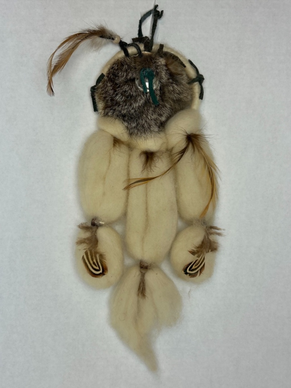 VTG Native American Indian 3 Dream Catcher Art Mandala Wool Fur Leather 13x6